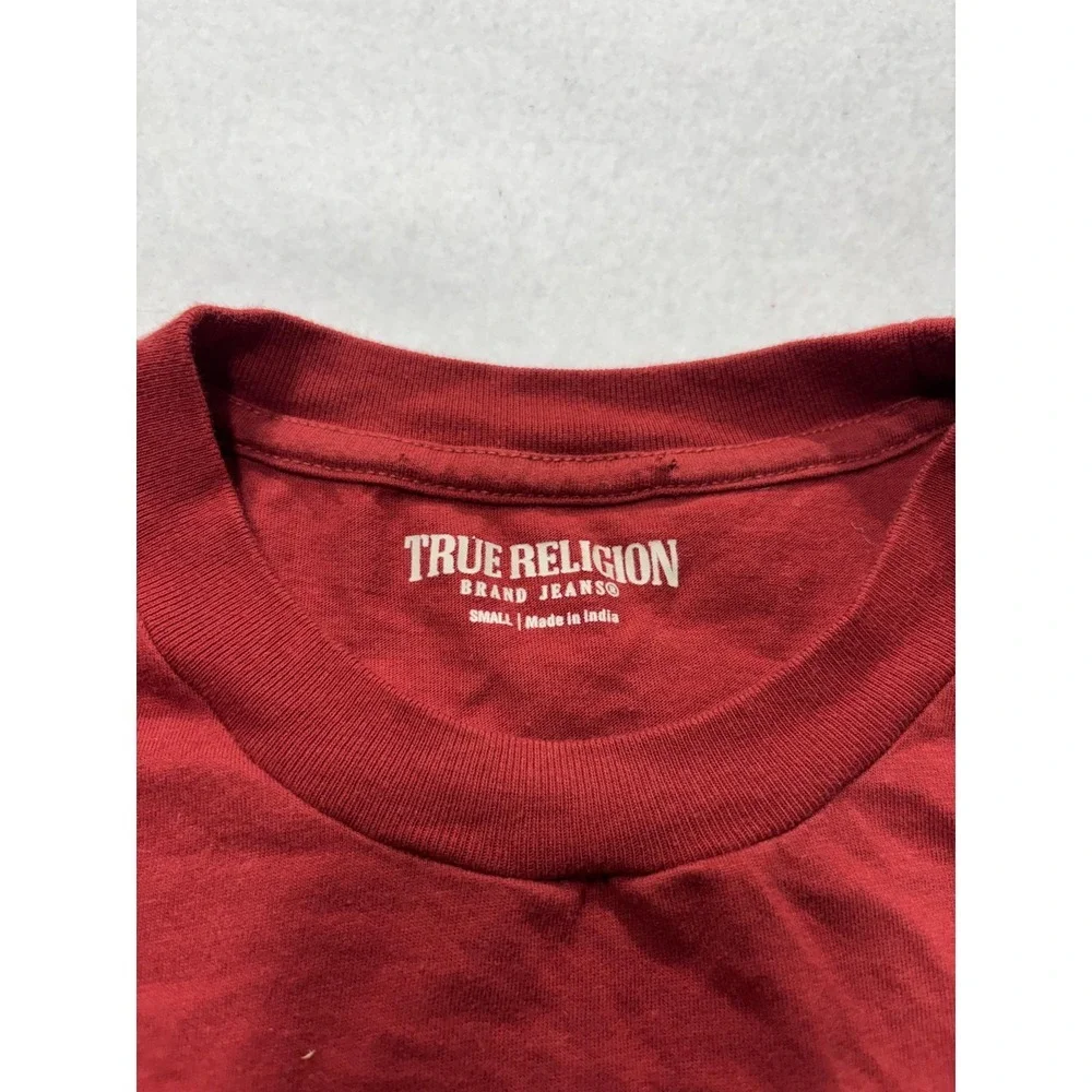 True Religion Shirt Mens Small Red Buddha Logo Graphic Tee Short Sleeve Cotton
